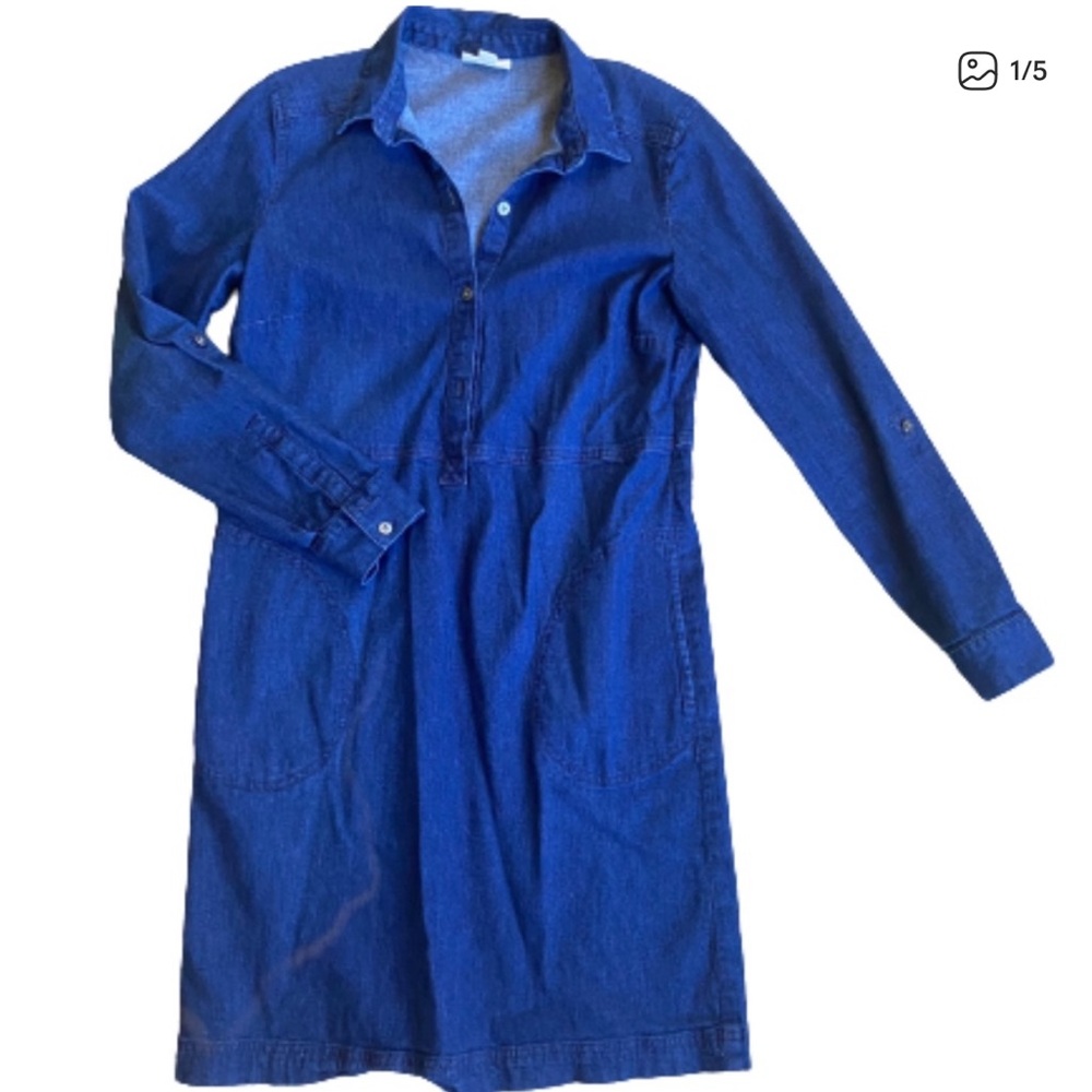 J Jill Denim Jean Shirt Dress Blue Long Sleeve Dark Tunic